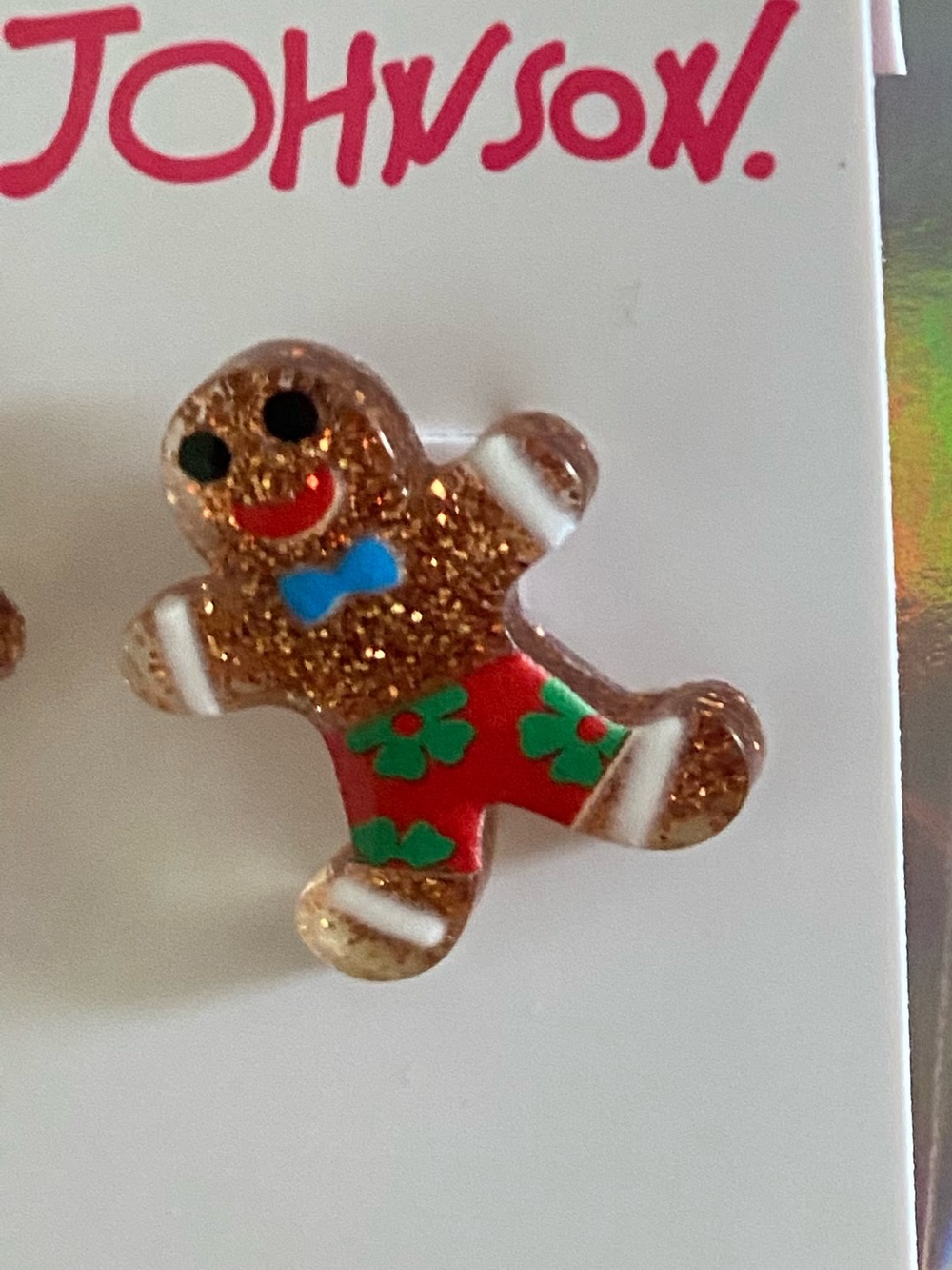 Darling Betsey Johnson Glitter Gingerbread Stud Earrings NWT - Picture 4 of 4